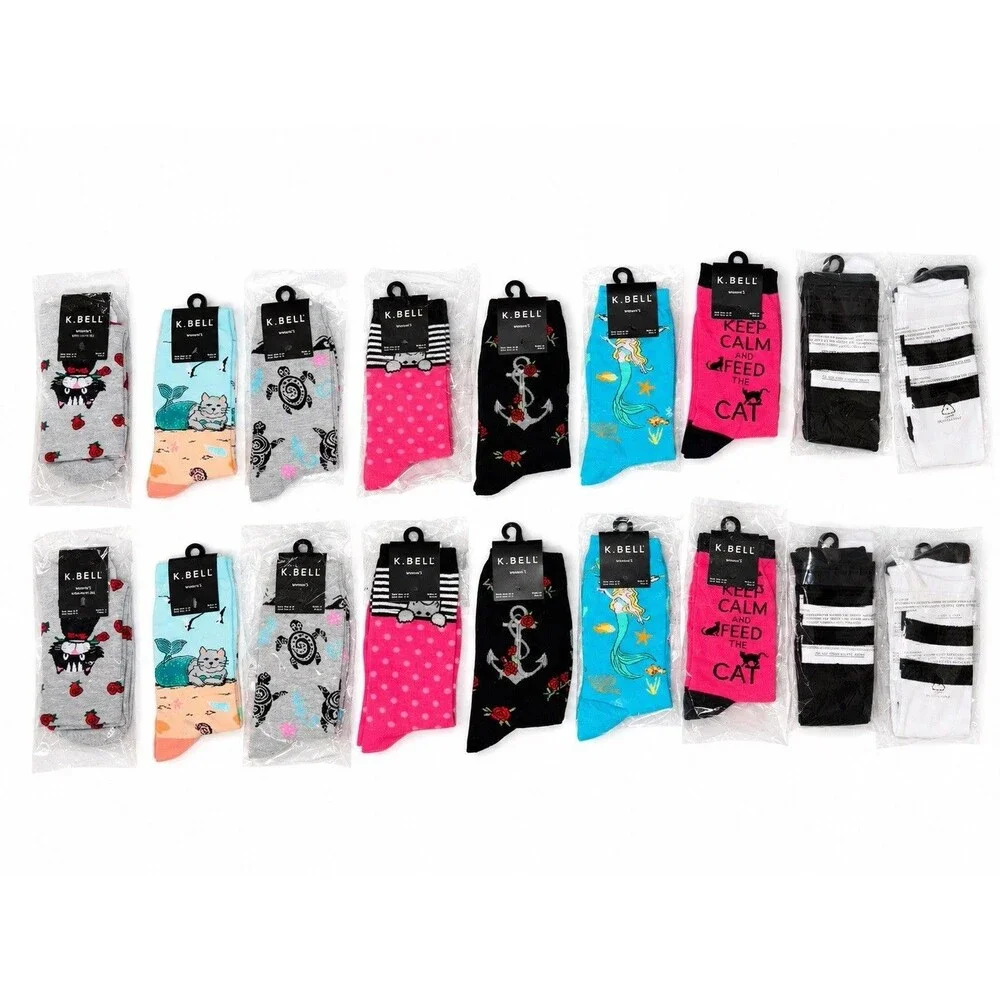 Wholesale 18 Pairs K Bell Women’s Socks Lot Novelty Crew Socks Sock Size 9-11